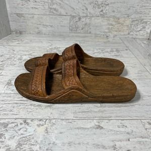 Pali Hawaii Jandal Slide Sandals Unisex Womens 10 Brown Vegan Leather Slip On